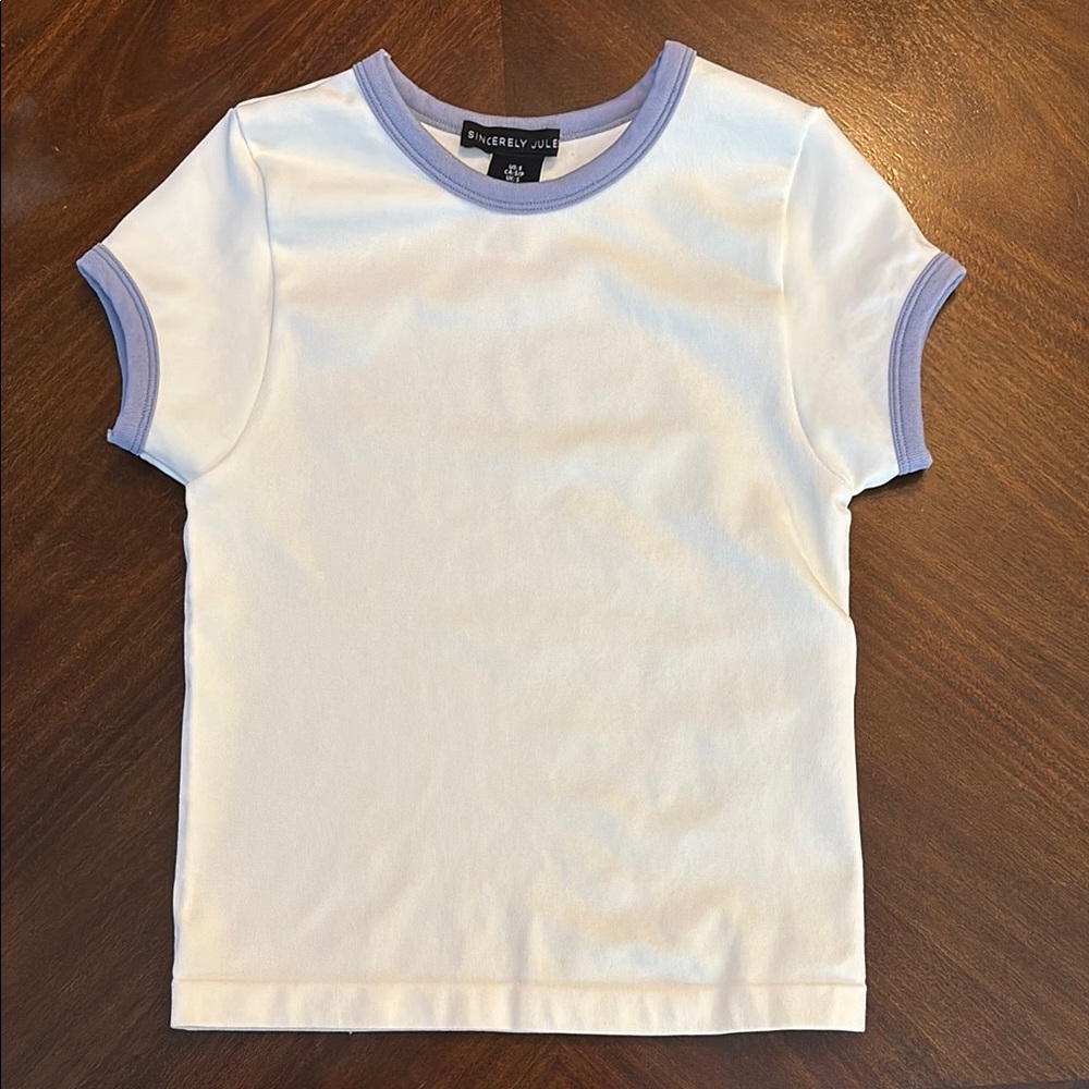 Sincerely Jules Crop Top White and Blue tight fit Small